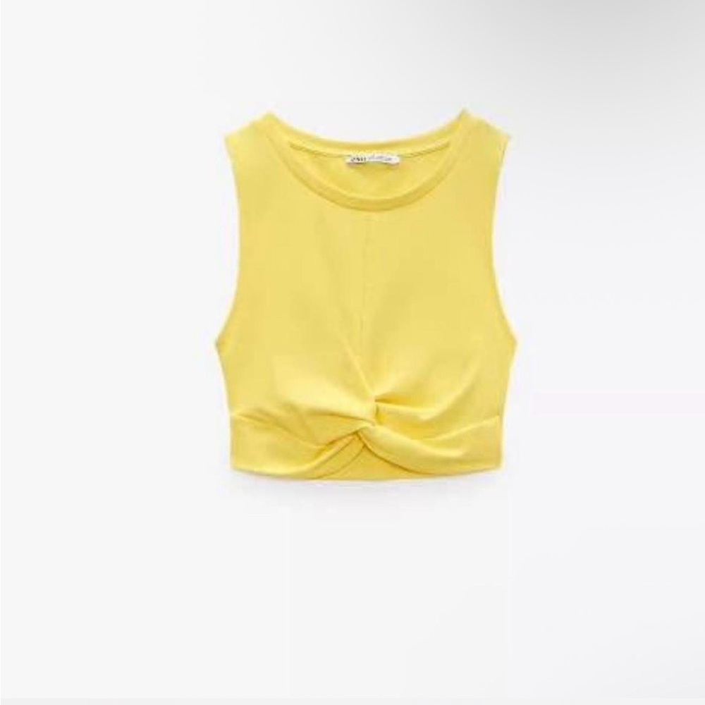 Zara Yellow Sleeveless Twist Crop Top